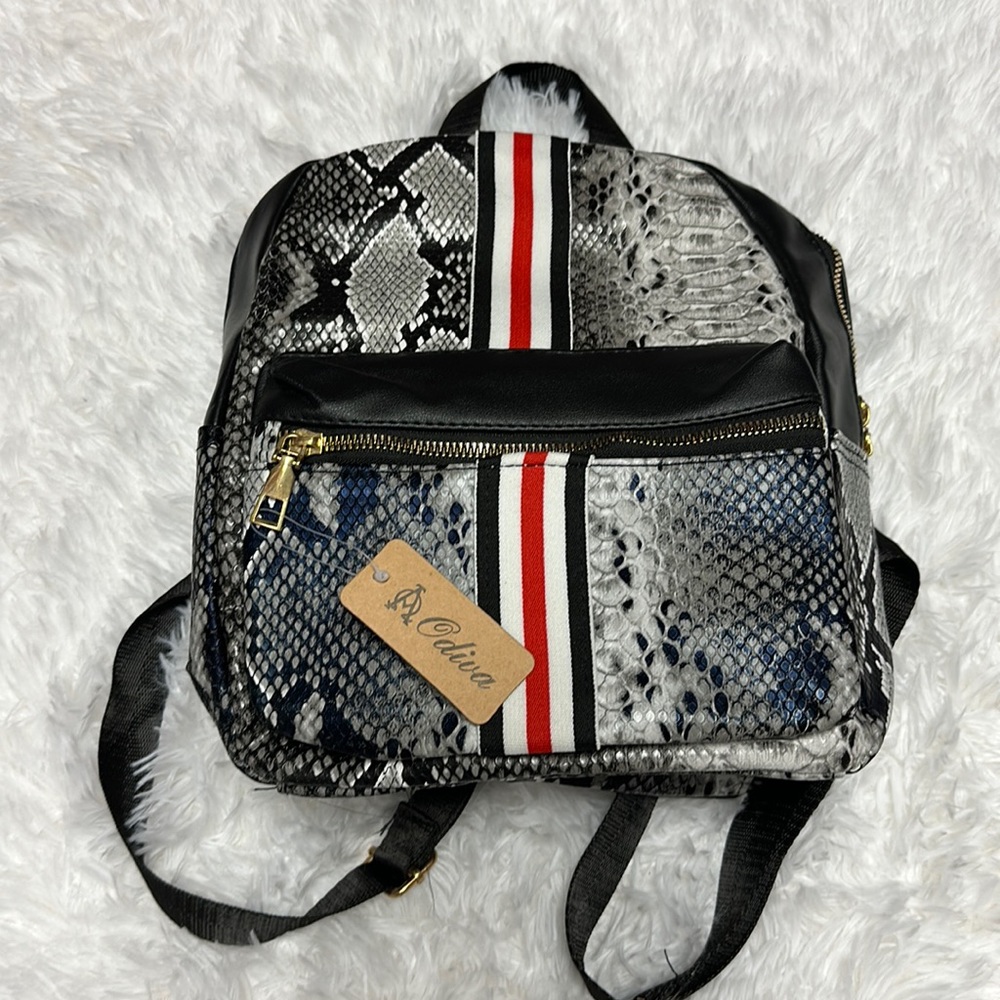 Odiva Snakeskin Gray and Black Backpack Bag
